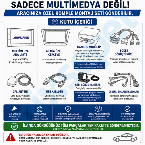 Alpine AW409 VW Crafter MAN TGE 9 inç Carplay Androidauto Multimedya Sistemi