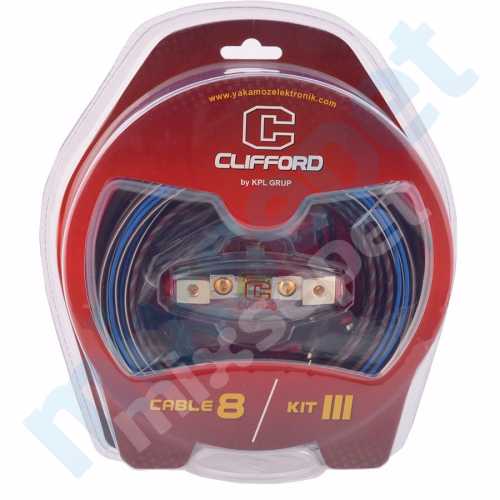 Clifford 8GA Amfi Set Tesisat Kablosu 100 Amper Sigorta Y fiş
